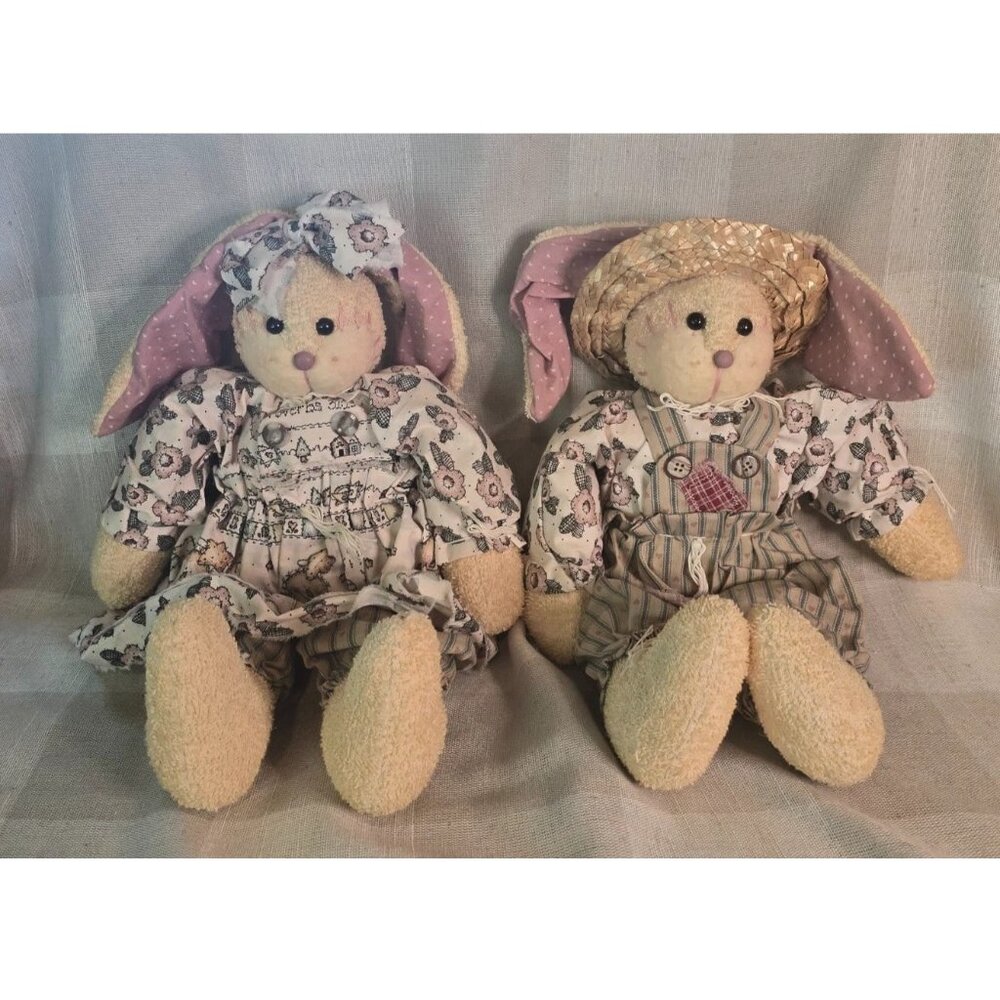 Boy & Girl Primitive Home Decor Rabbit Bunny Cloth Plush Dolls Easter 14"